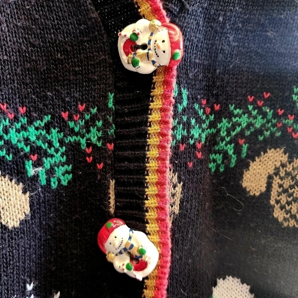 Vintage Sweater Loft Snowman Christmas Holiday Vest Large Buttons Women's M EUC